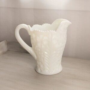 Vintage LE Smith Large White Milk Glass Dogwood Floral Pitcher
